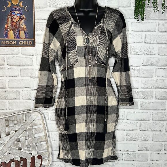 Zara Trafaluc Collection Plaid Flannel Gauze Mini Dress Size Small Boho Hippie - Picture 1 of 6